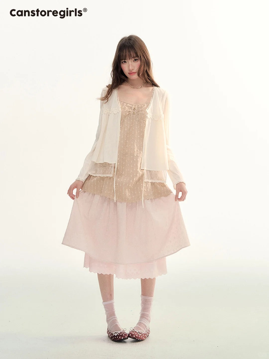 Soft Lace Tie-Front Cardigan & Cami Set LL2026100