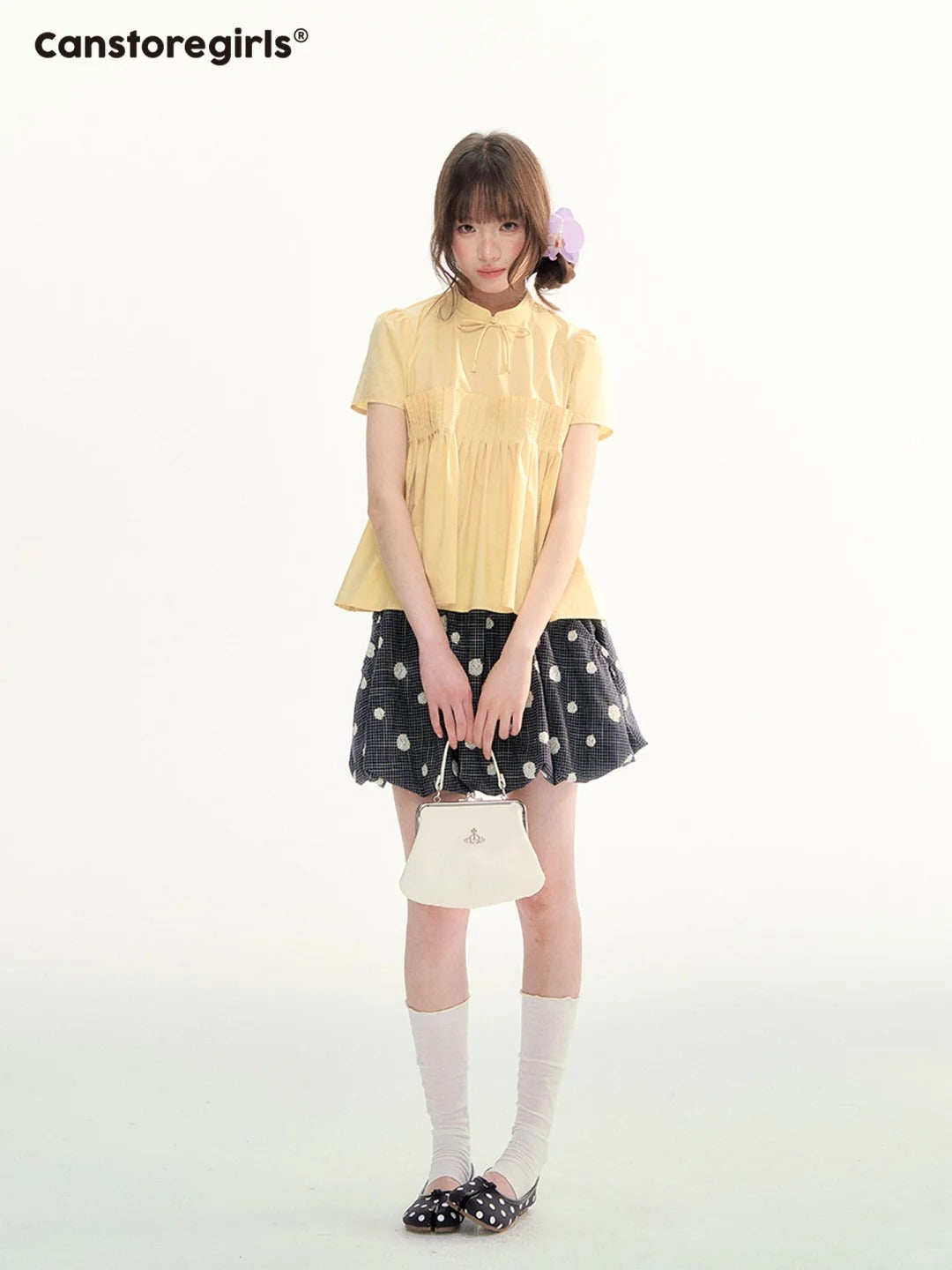 Butter Yellow Pleated Puff Sleeve Blouse WW2026069