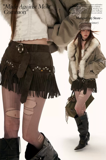 MAMC - American Retro Brown Suede Fringe Shorts