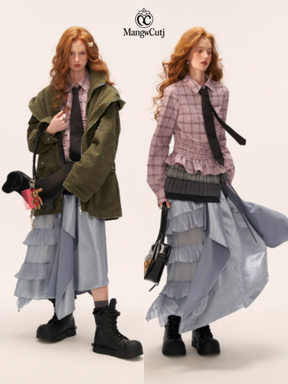 Aurora Layered Asymmetrical Midi Skirt WE847 (Ice Blue)