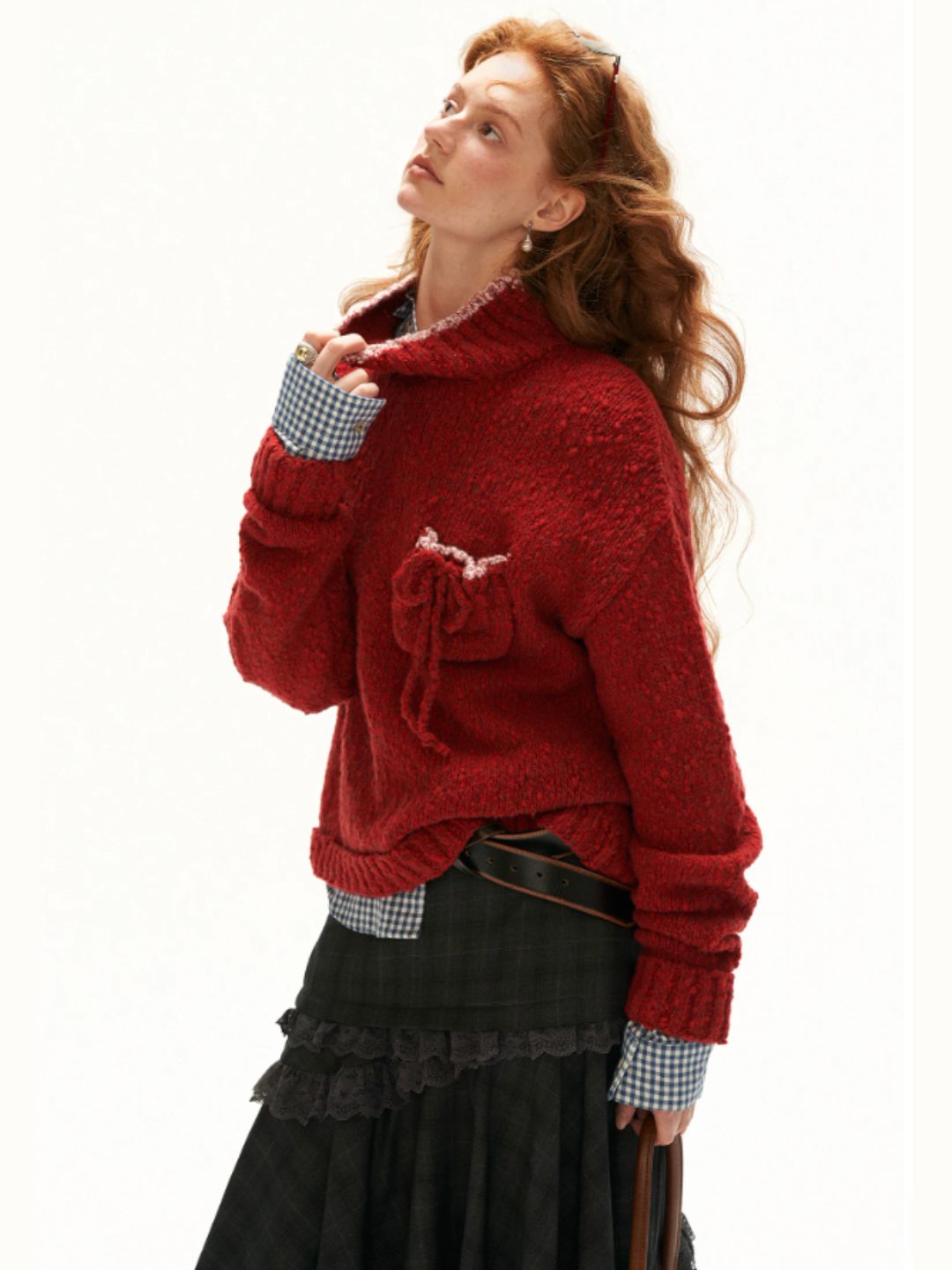 MAMC - Red Wool-Blend Turtleneck Sweater with Drawstring Pocket