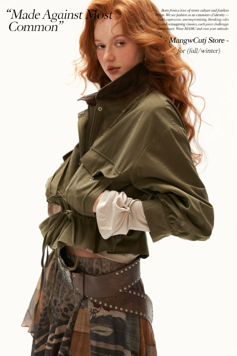 MAMC - Military Green Textured Snowflake-Fleece Utility Jacket with Faux Leather Collar
