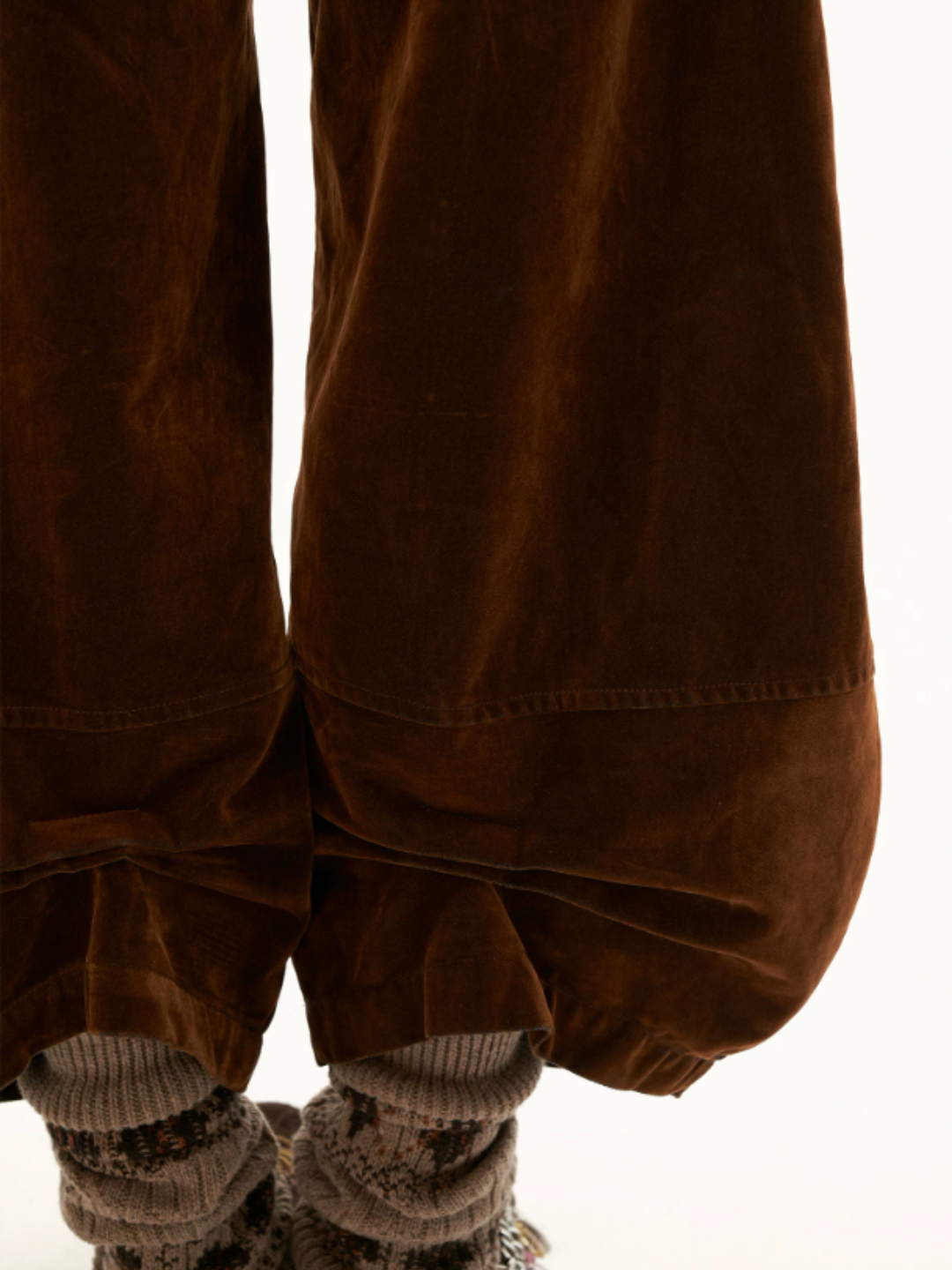 MAMC - Brown Plaid-Panel Cropped Denim Barrel-Leg Pants