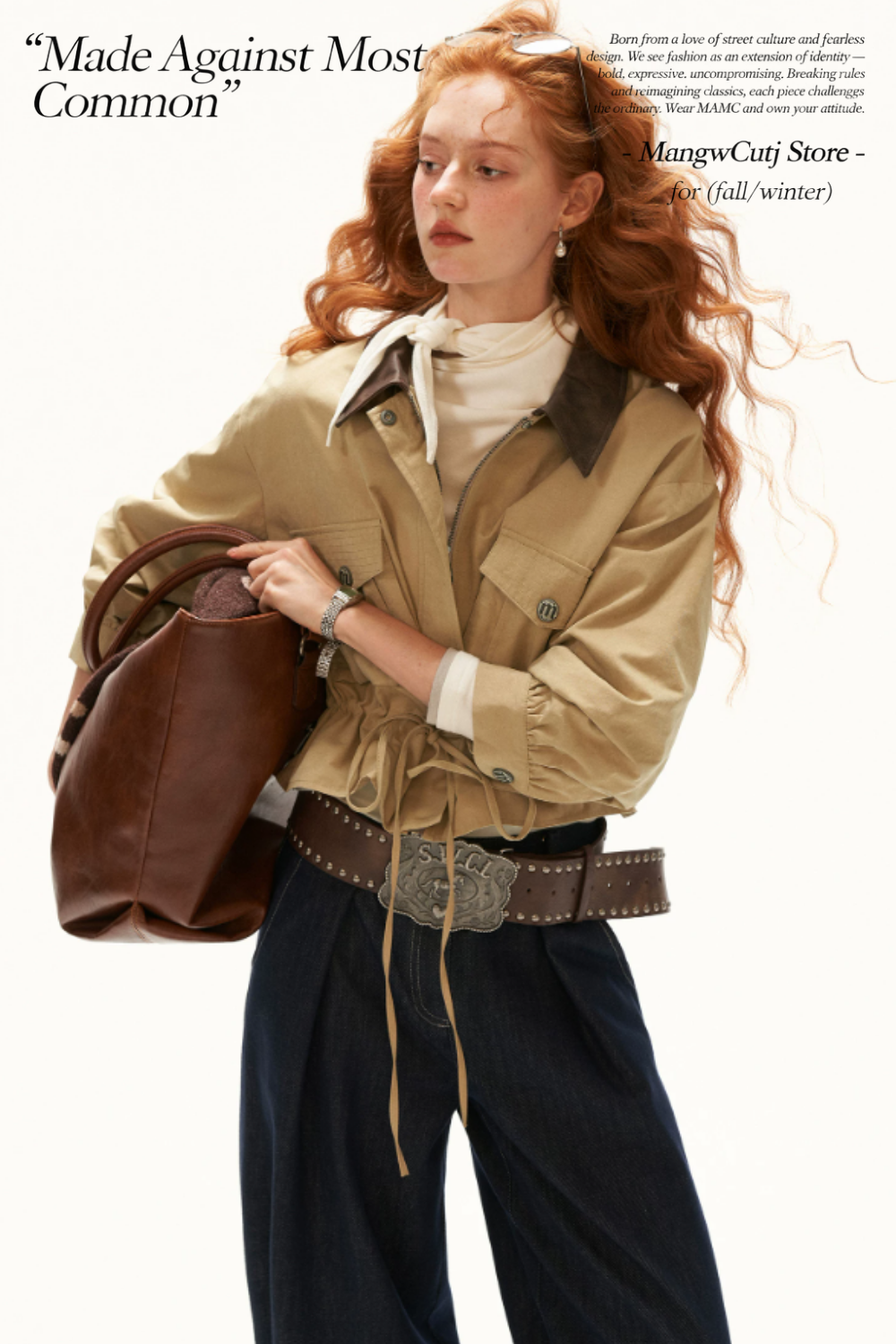 MAMC - Khaki Textured Snowflake-Fleece Utility Jacket with Faux Leather Collar