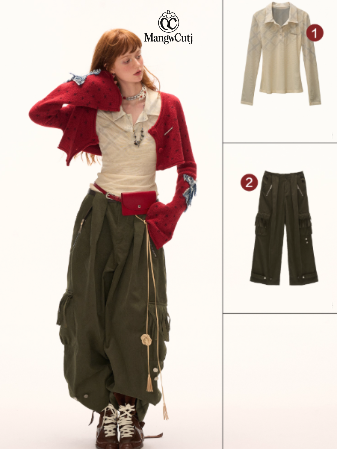 MAMC - Star Patch Cropped Knit Cardigan (Wine Red)