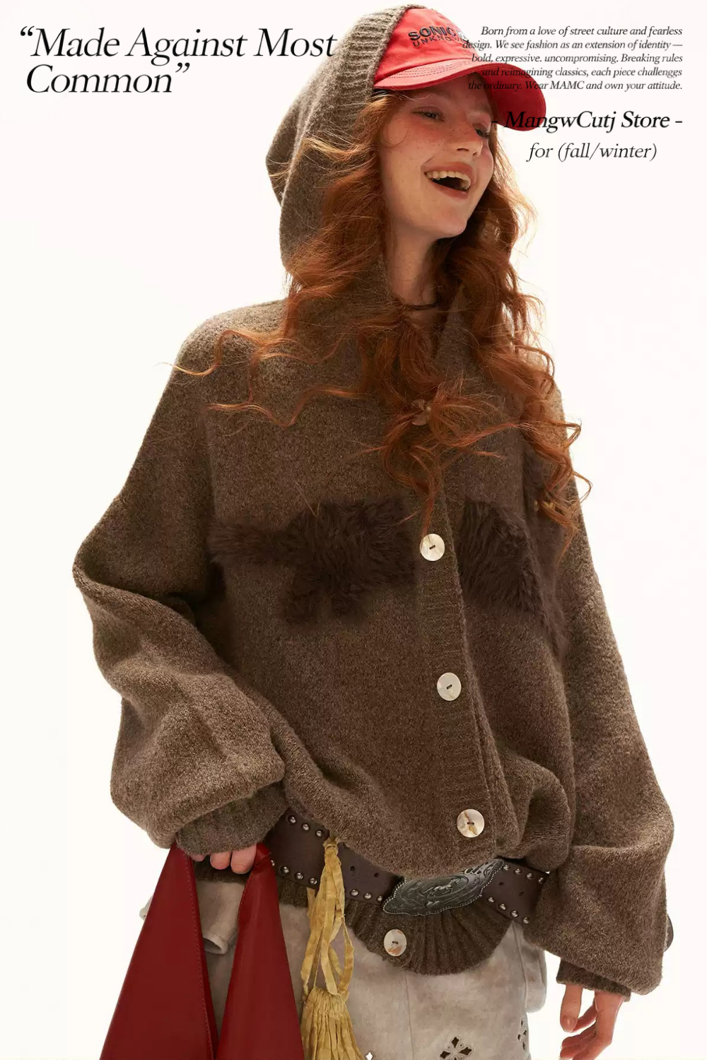 MAMC - Vintage Brown Cat Silhouette Hooded Knit Cardigan