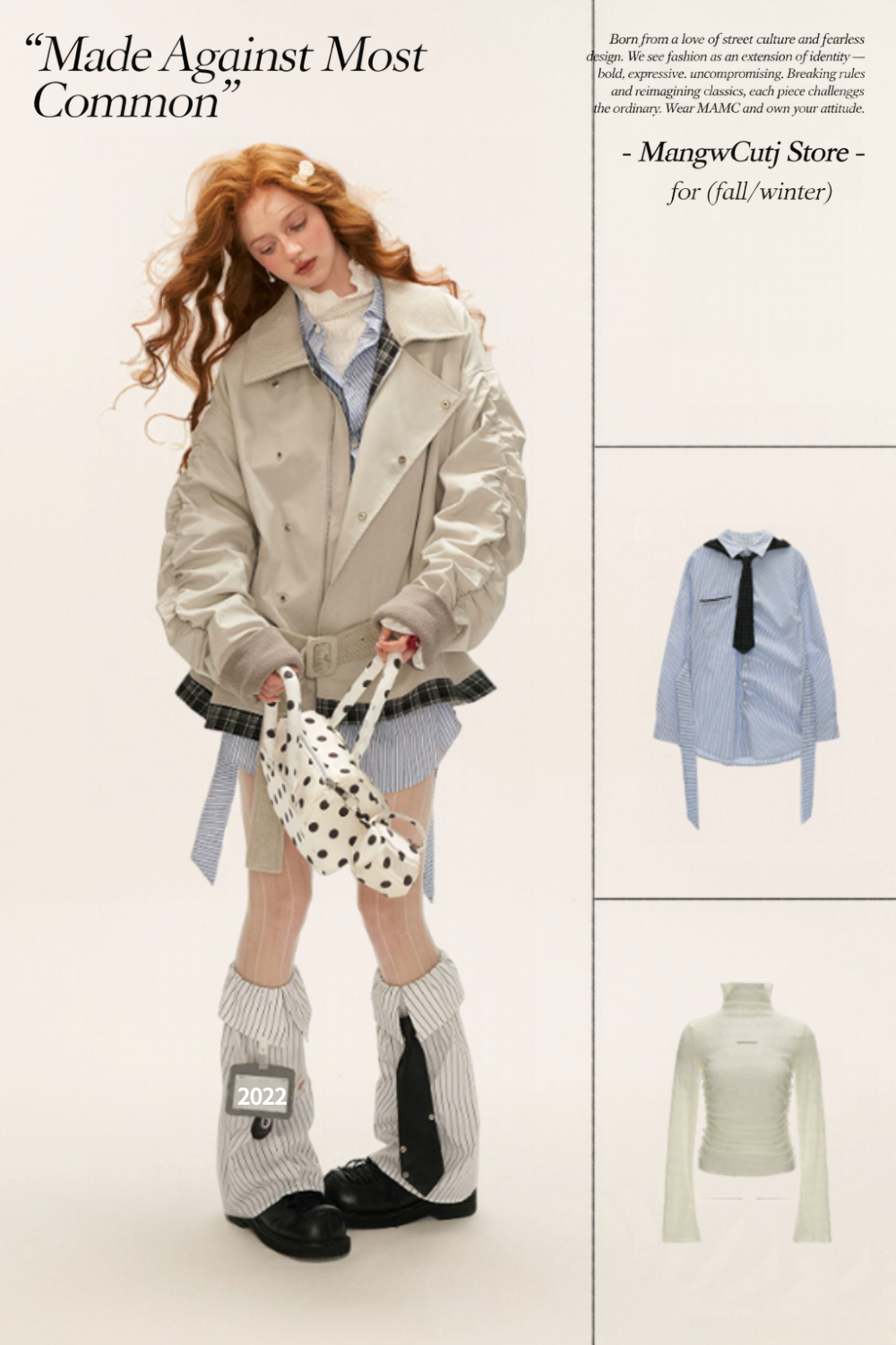 MAMC - Light Gray Corduroy Collar Plaid Patch Jacket WE848