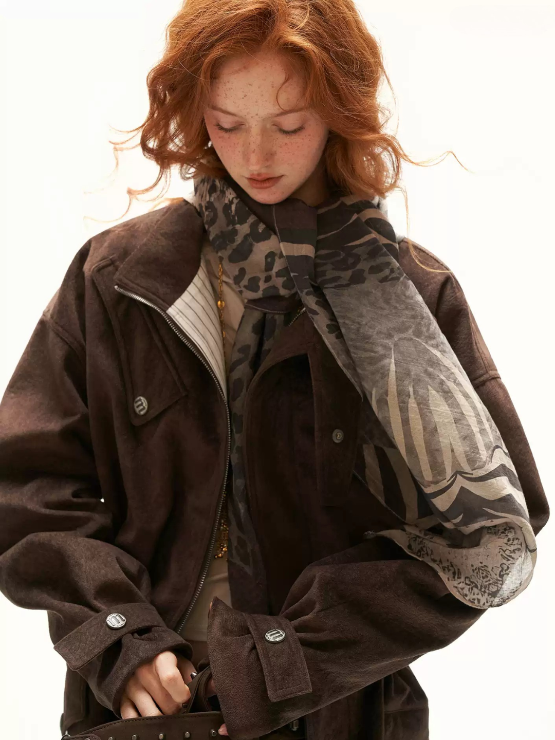 MAMC - Brown Faux Suede Utility Jacket with Adjustable Drawstring Waist