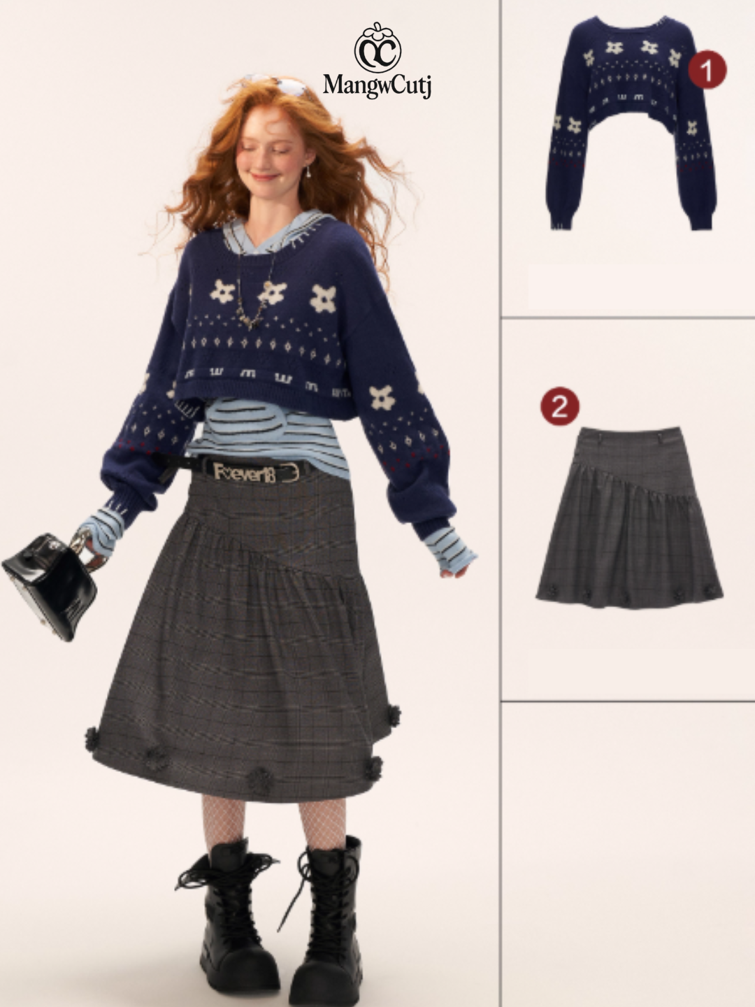 MAMC - Soft Blue Striped Knit Hoodie Top