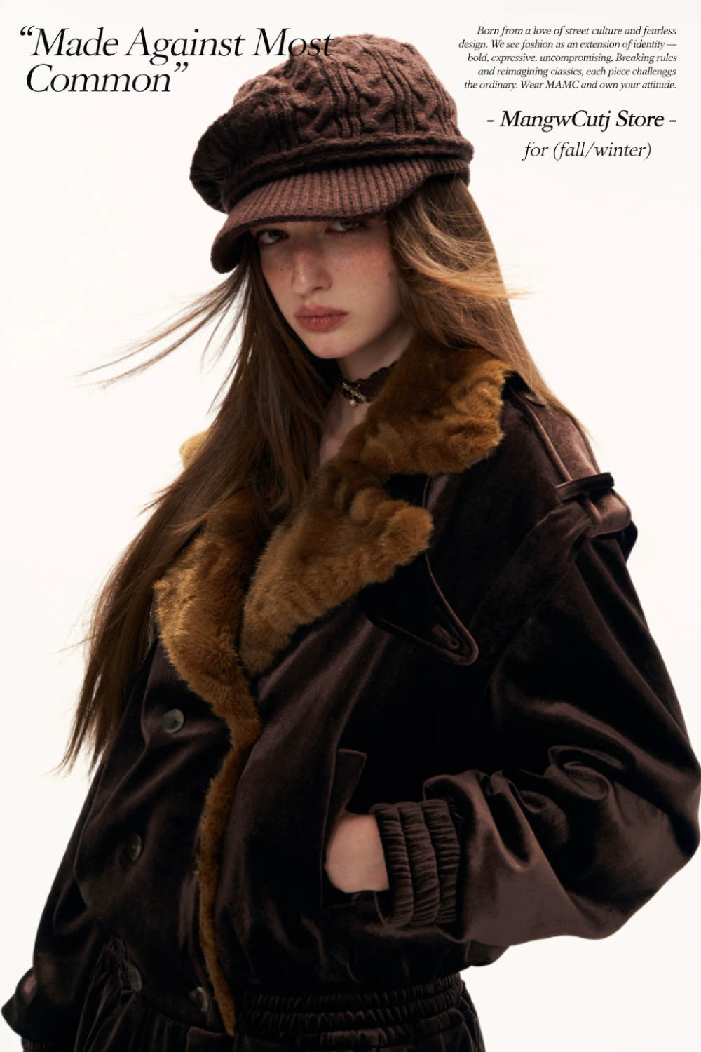 MAMC - Brown Bubble-Hem Faux Fur Panel Dress
