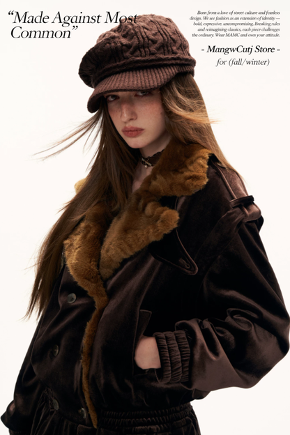MAMC - Brown Bubble-Hem Faux Fur Panel Dress