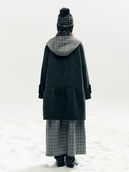 Horridale - "Snowfall Polka" Charcoal Polka Dot Wool-Blend Midi Skirt