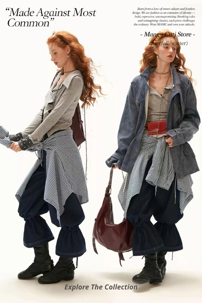 MAMC - Gray Star-Print Layered Polo Collar Long Sleeve Top