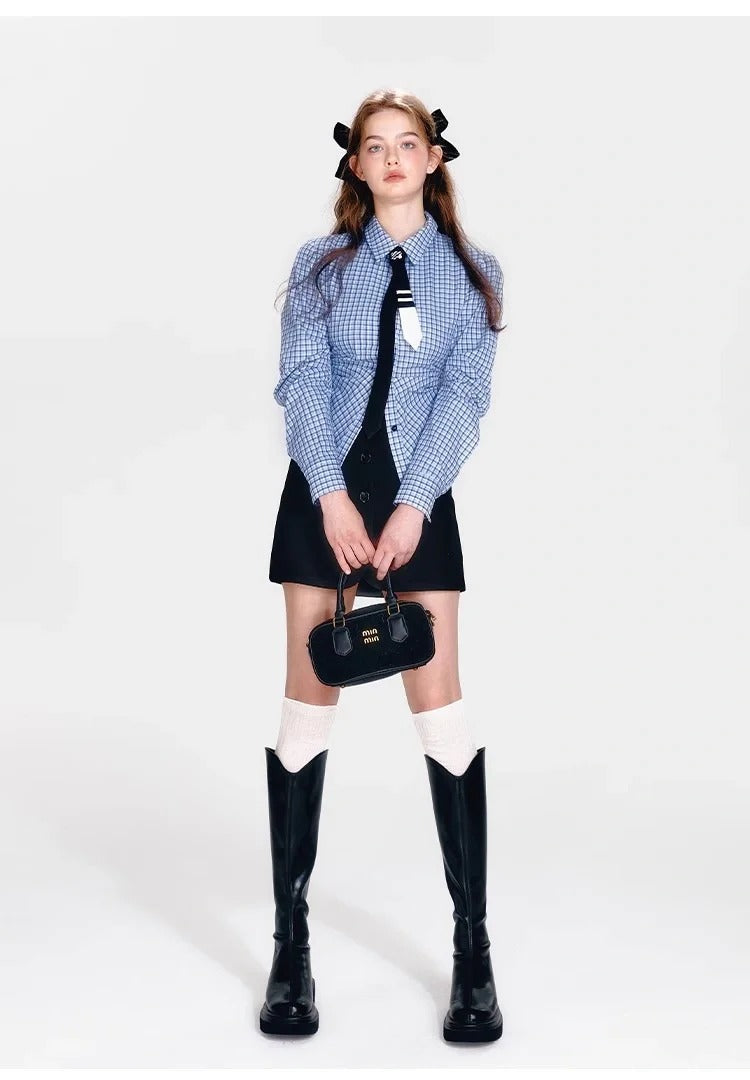 Blue Plaid Three-Pieces Set