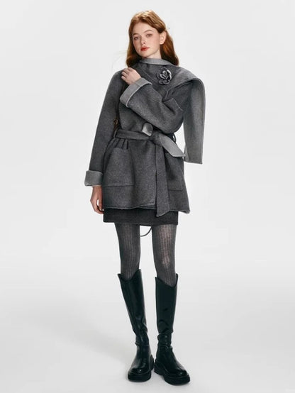 BOHOL BLING - Reversible Wool Cape Coat with Scarf Collar