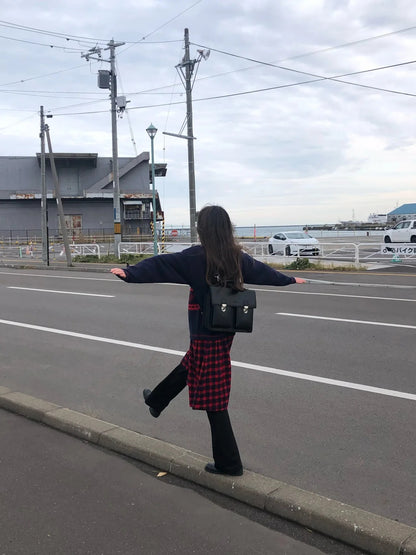 Zzouu - Cozy Dark Blue Heart Pullover Sweater