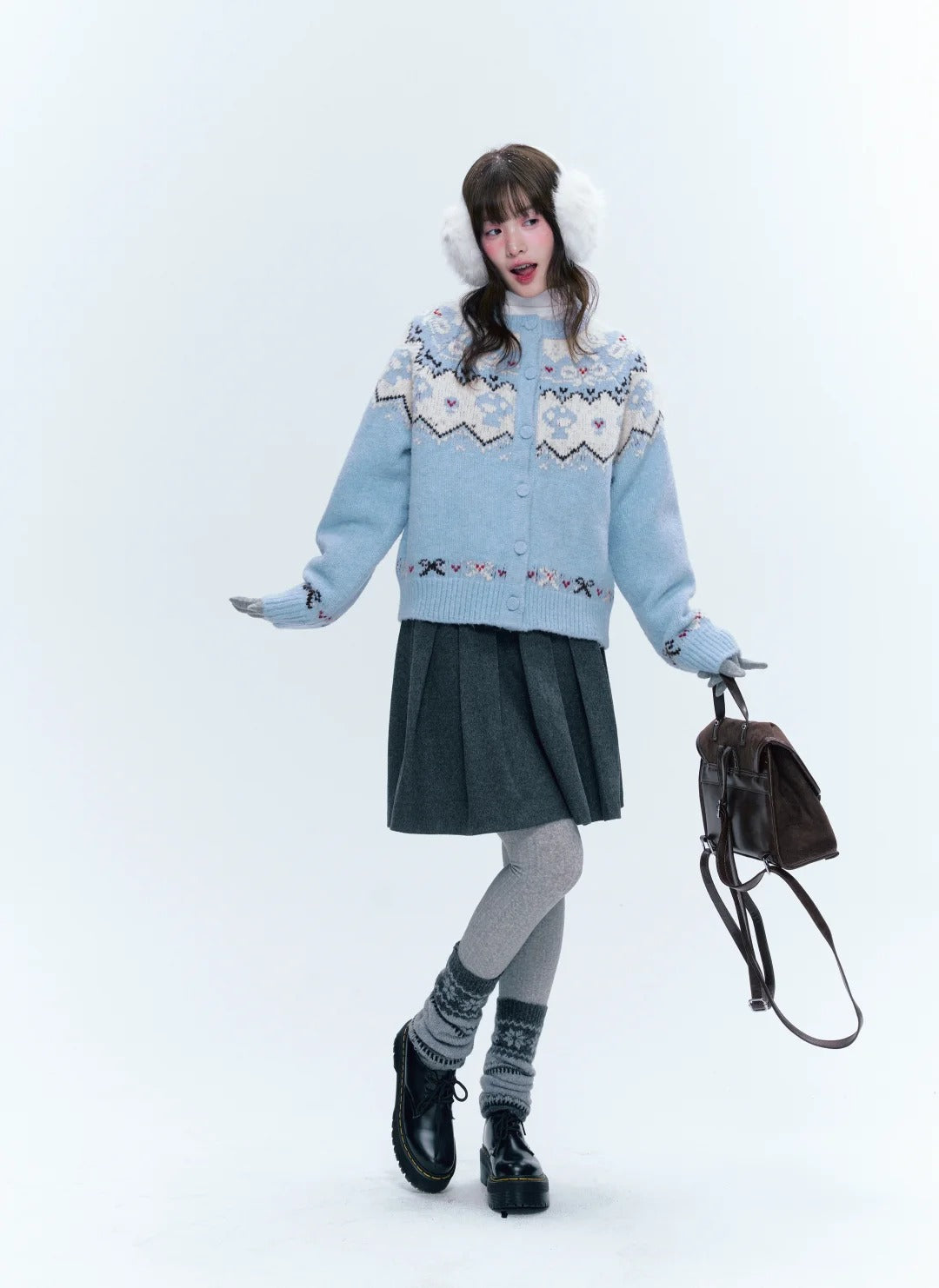 CREAMO2奶油氧气 - Soft Blue Fair Isle Raglan Knit Sweater