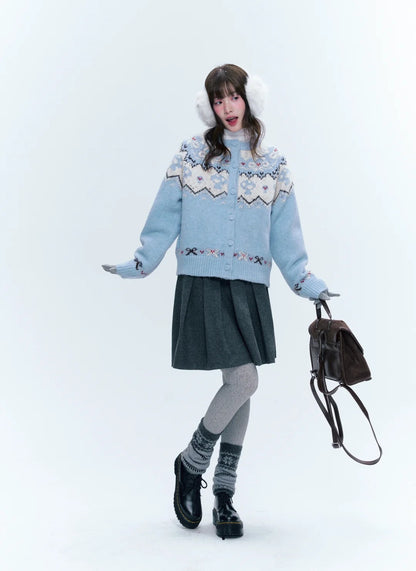 CREAMO2奶油氧气 - Soft Blue Fair Isle Raglan Knit Sweater
