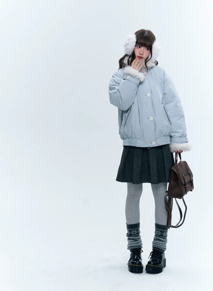 CREAMO2奶油氧气 - Mist Blue Contrast-Collar Short Down Jacket