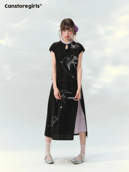 “Swallow Star Path” Modern Chinese Embroidered Skirt Set GZ2026167