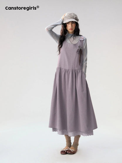[CAN] "Violet Floral Bow" Purple Lace-Trim A-Line Pinafore Dress