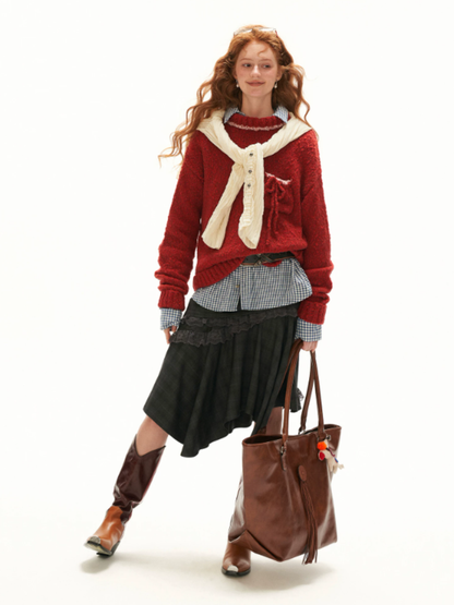 MAMC - Red Wool-Blend Turtleneck Sweater with Drawstring Pocket