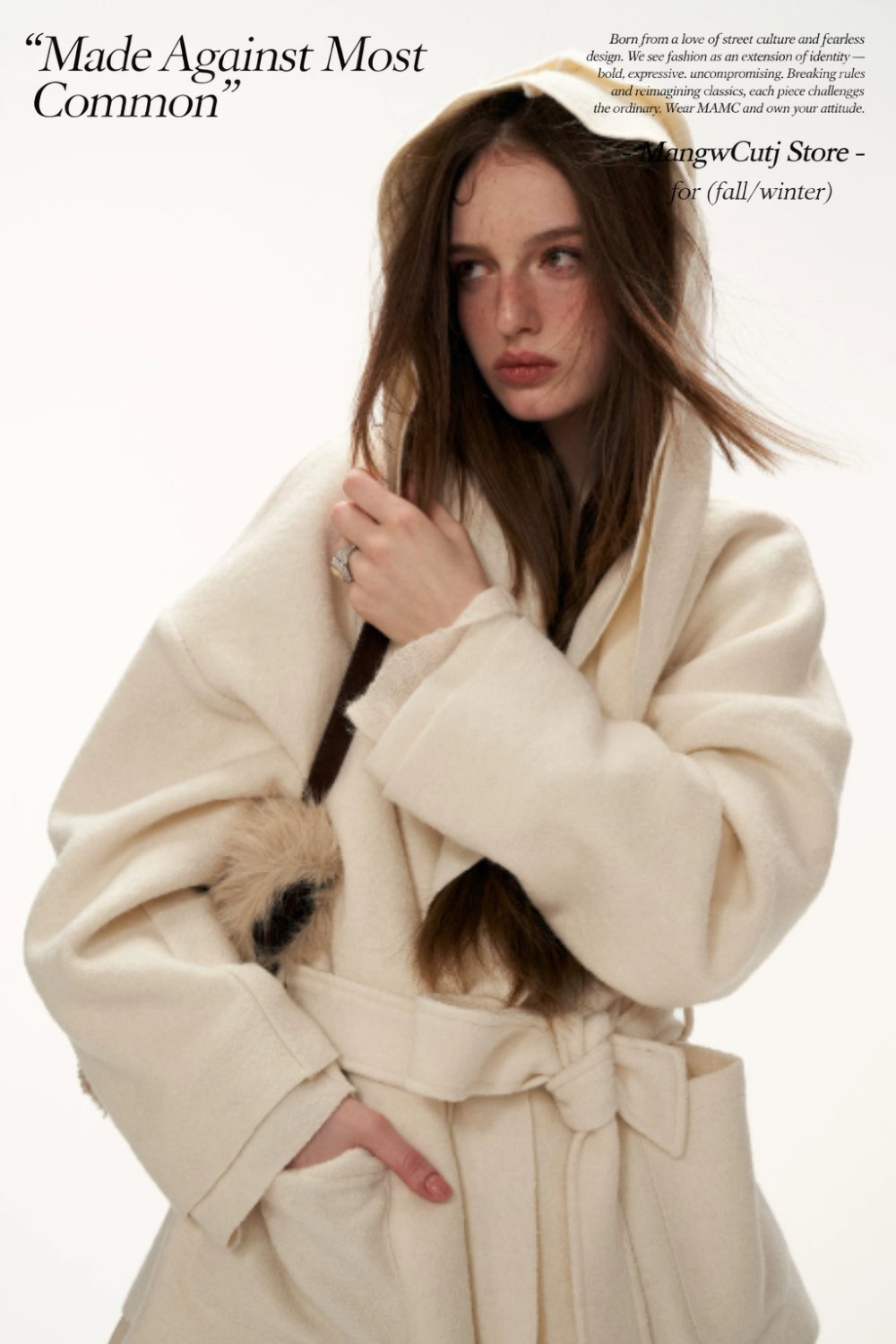 MAMC - White Double-Hood Wool Blend Tie Coat