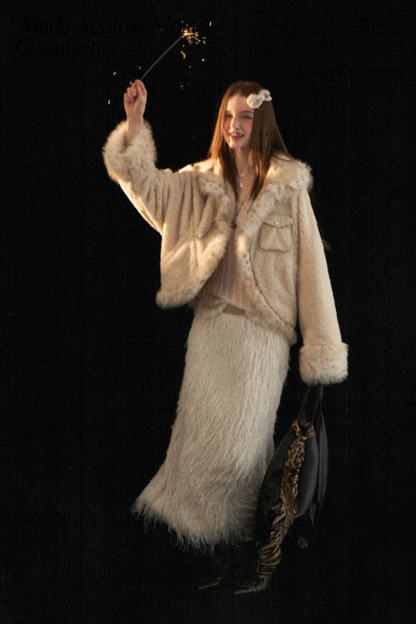 MAMC - Beige Faux Shearling Batwing Jacket
