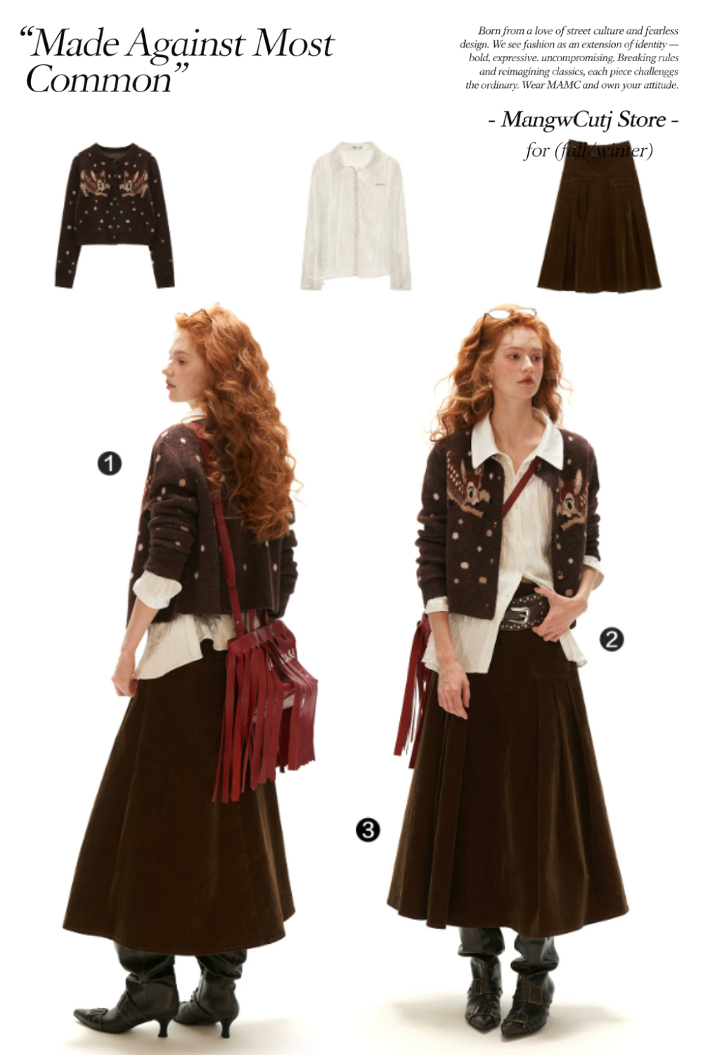 MAMC - Brown Deer Jacquard Cropped Knit Cardigan
