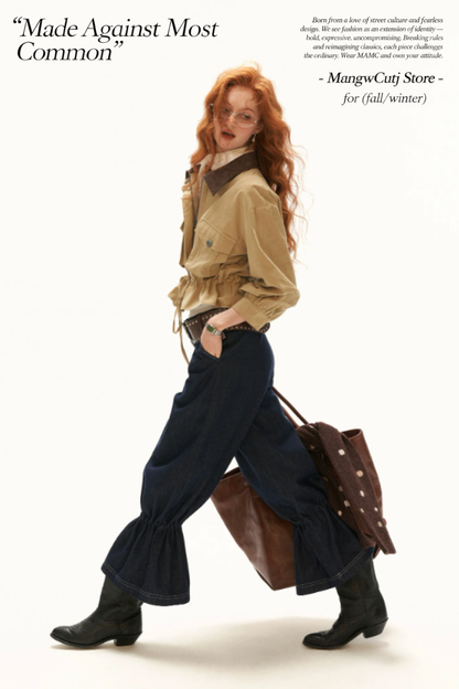 MAMC - Khaki Textured Snowflake-Fleece Utility Jacket with Faux Leather Collar