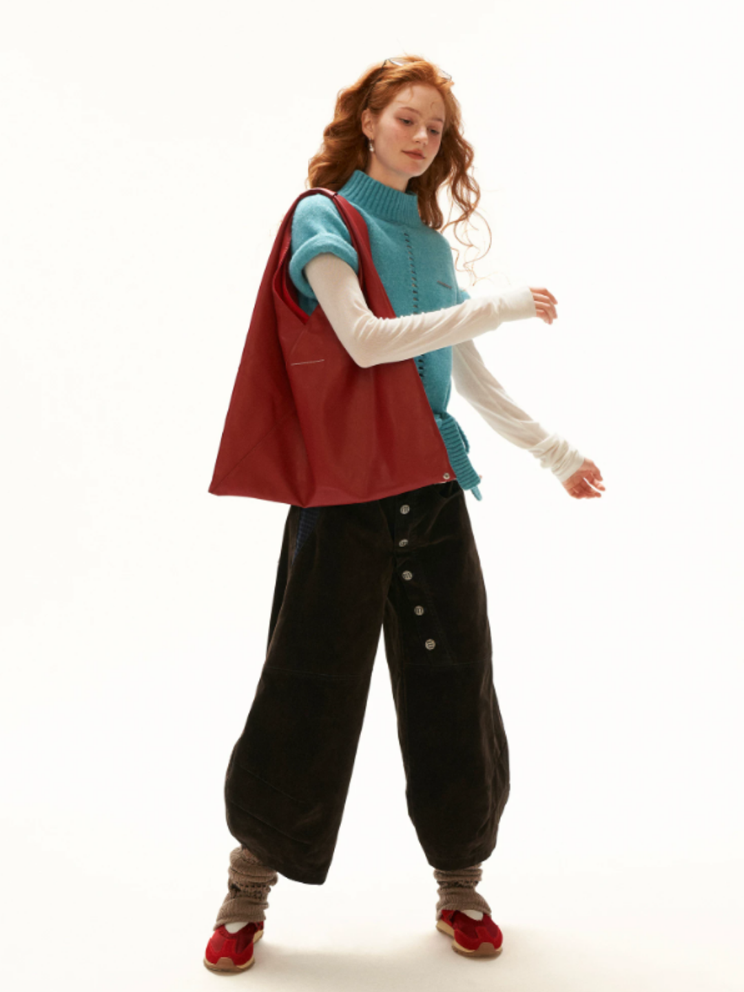 MAMC - Dark Coffee Brown Plaid-Panel Cropped Barrel-Leg Denim Pants