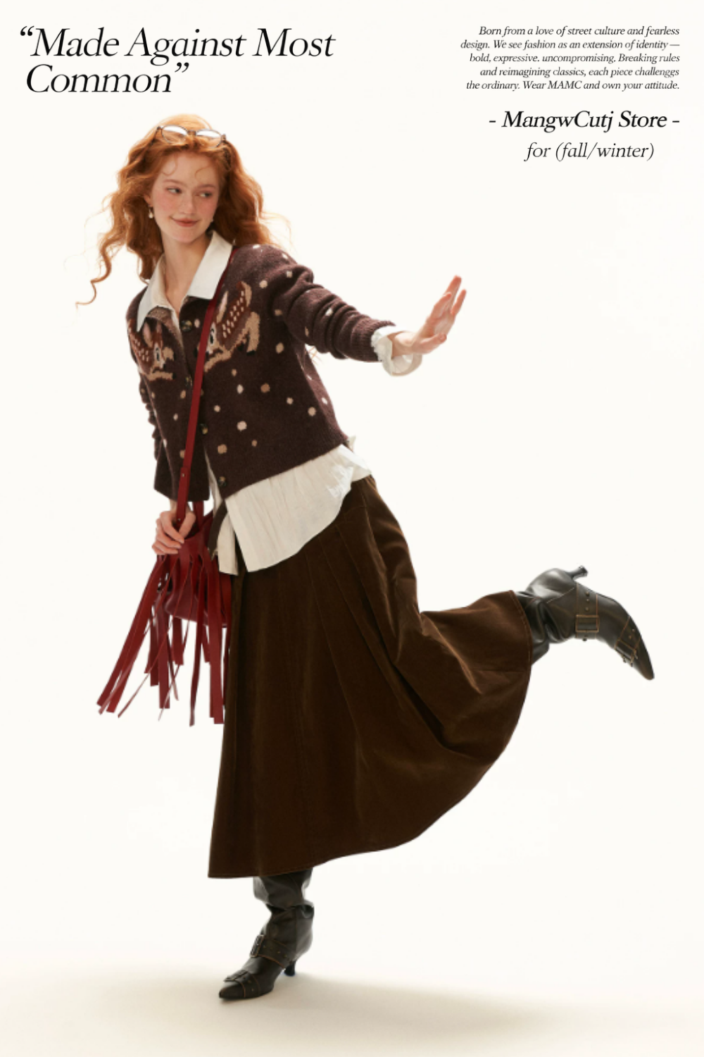 MAMC - Brown Deer Jacquard Cropped Knit Cardigan