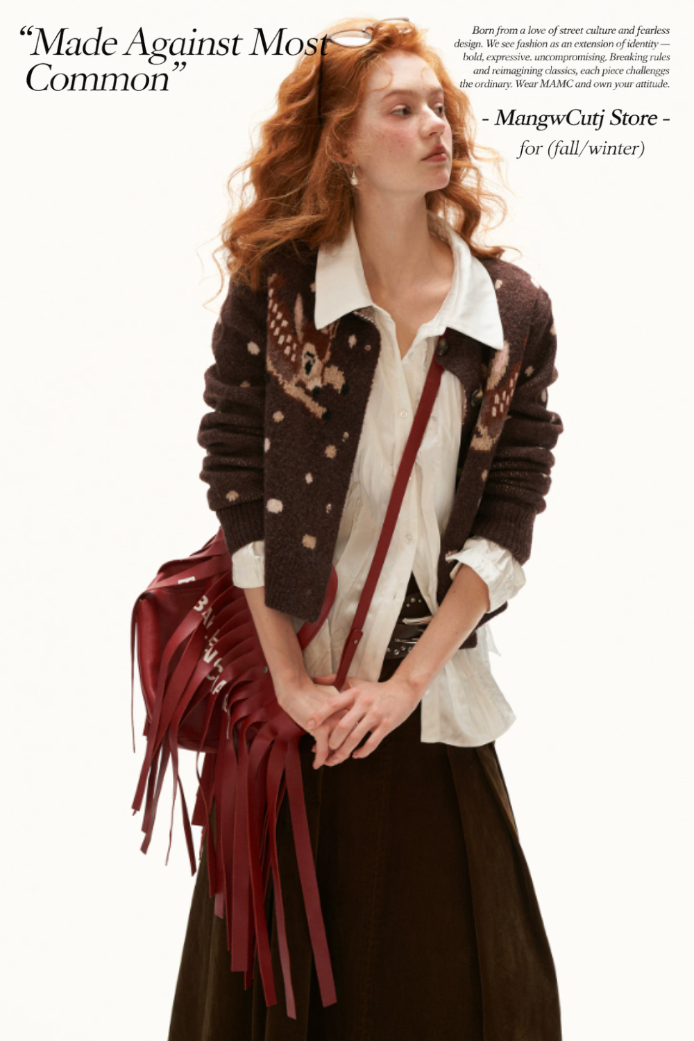 MAMC - Brown Deer Jacquard Cropped Knit Cardigan