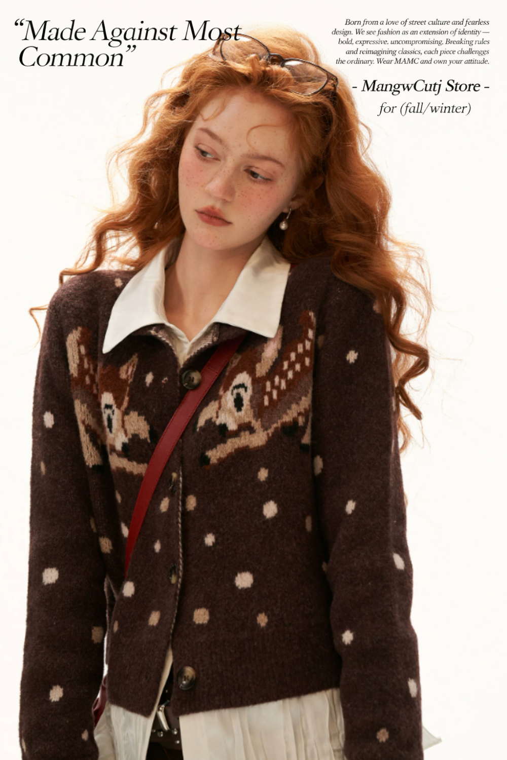 MAMC - Brown Deer Jacquard Cropped Knit Cardigan
