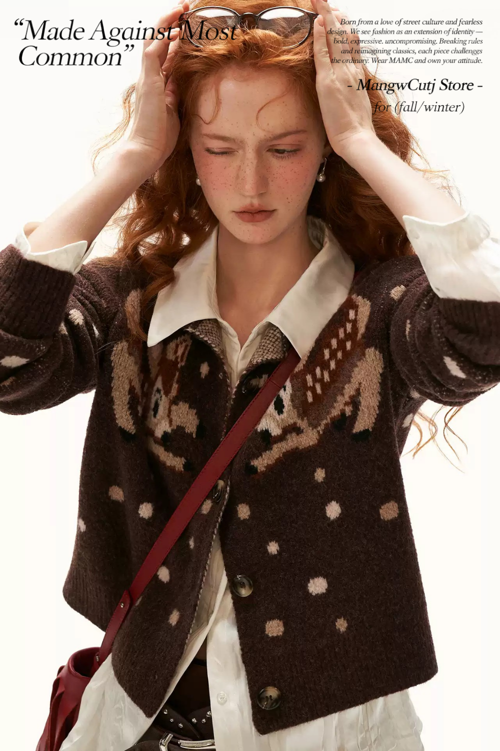 MAMC - Brown Deer Jacquard Cropped Knit Cardigan