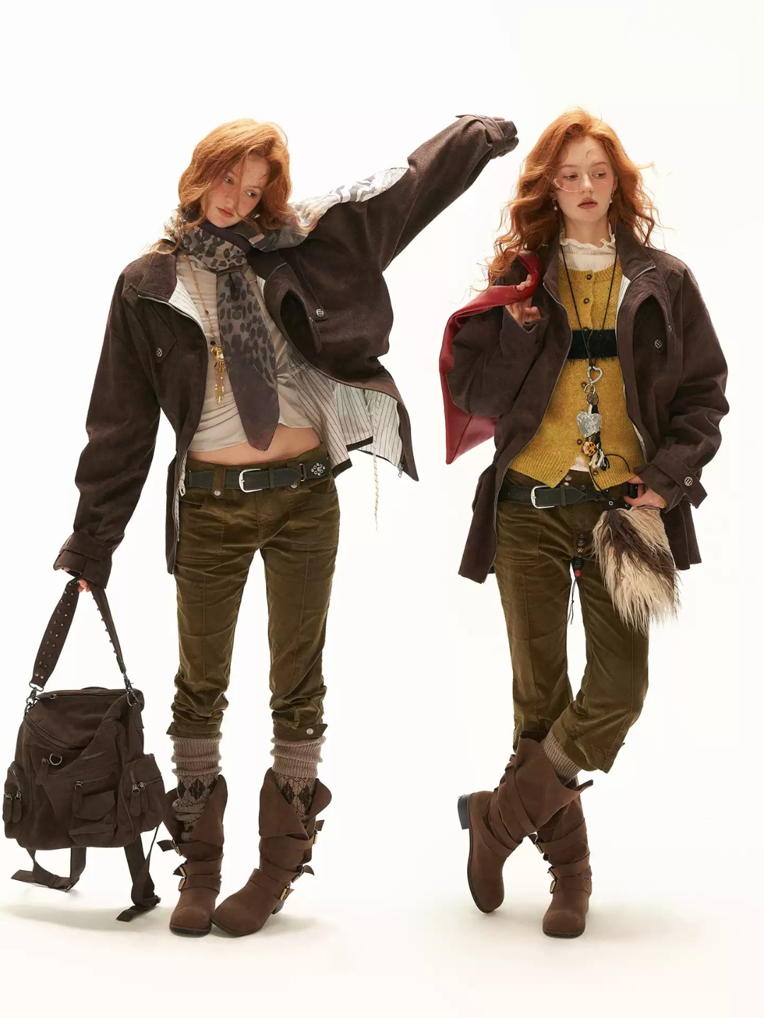 MAMC - Brown Faux Suede Utility Jacket with Adjustable Drawstring Waist