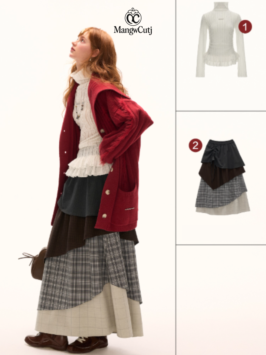 MAMC - Lazy Knit Cardigan with Contrast Stitching (Cabernet Red)