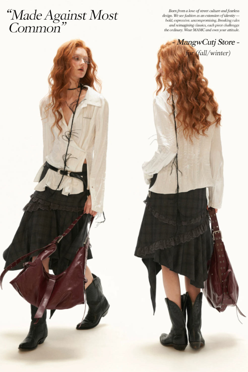 MAMC - White Textured Pleated Irregular-Collar Long Sleeve Shirt