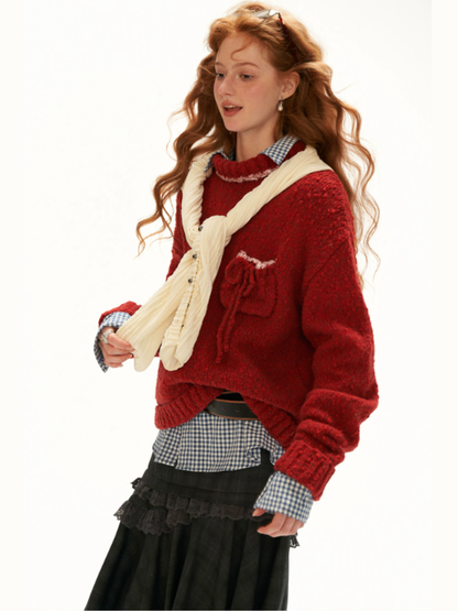 MAMC - Red Wool-Blend Turtleneck Sweater with Drawstring Pocket