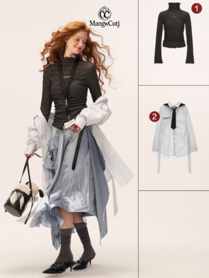 Aurora Layered Asymmetrical Midi Skirt WE847 (Ice Blue)