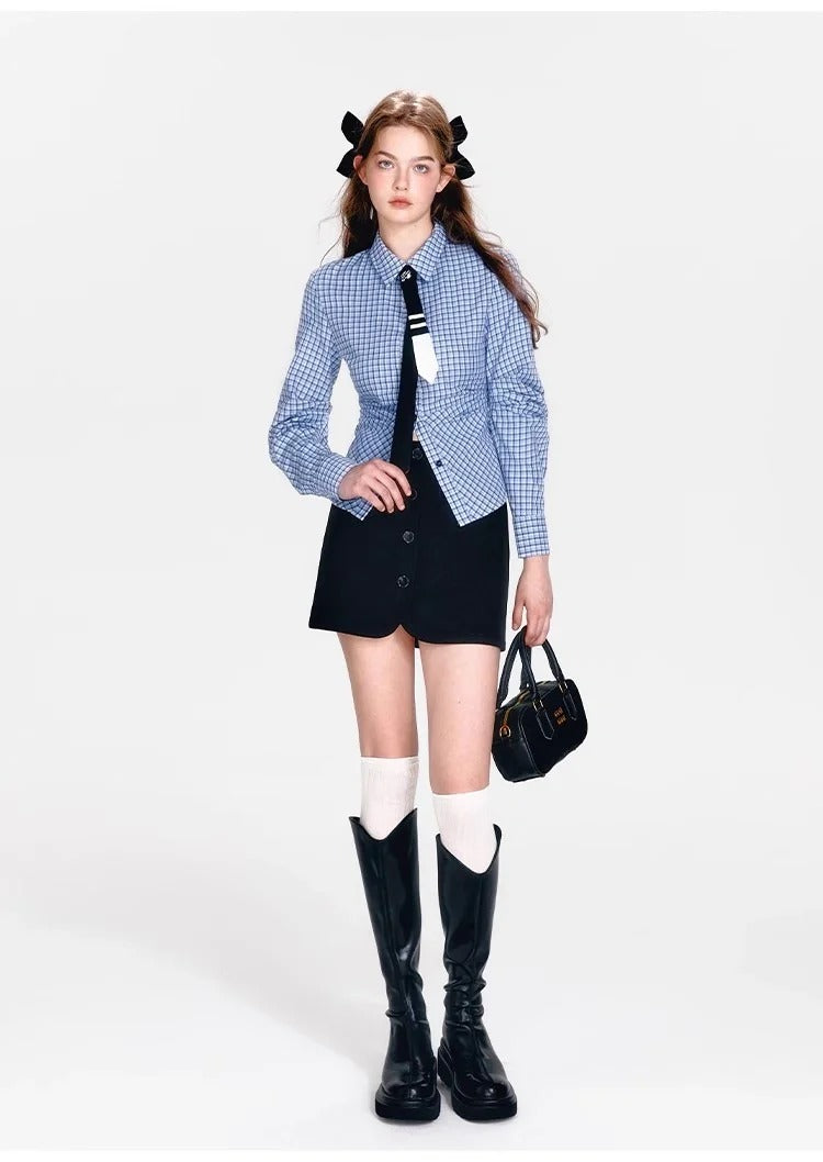Blue Plaid Three-Pieces Set