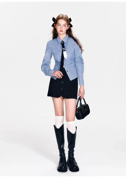 Blue Plaid Three-Pieces Set