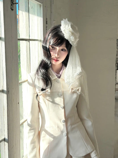 "Showa Girl" Tailored Layered Collection (Blazer / High-Waist Skirt / Victorian Shirt / Mesh Overlay Skirt)