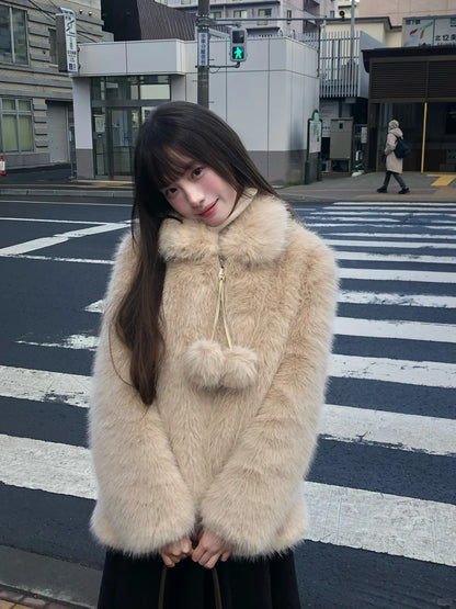 Zzouu - Thickened Fleece Wool Overcoat - Porridge Color