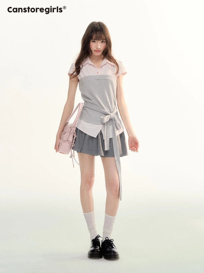 Pastel Plaid Knit Shirt & A-Line Puffy Skirt Set LL2026112