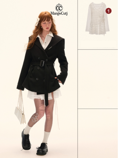 MAMC - Academia Wool Belted Blazer – Double-Breasted Black