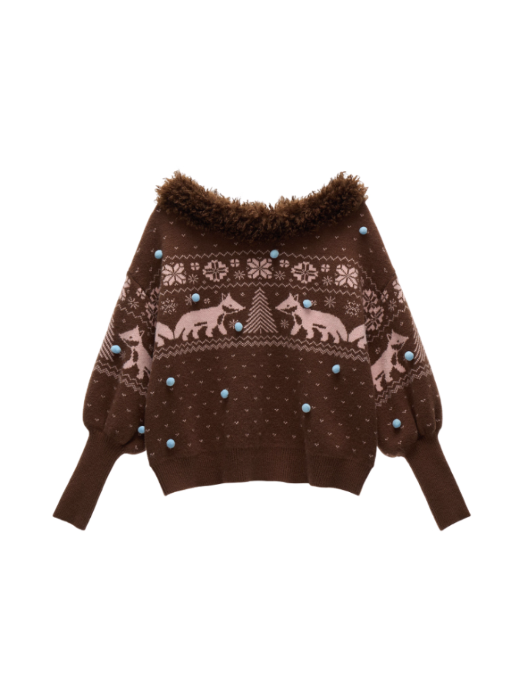 MAMC - Fox Fair Isle Deep V-Neck Oversized Sweater WE780 (Mocha)