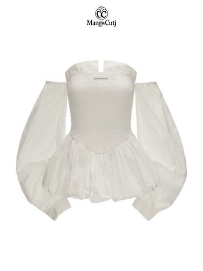 Off-Shoulder Peplum Top WE726 (Classic White)