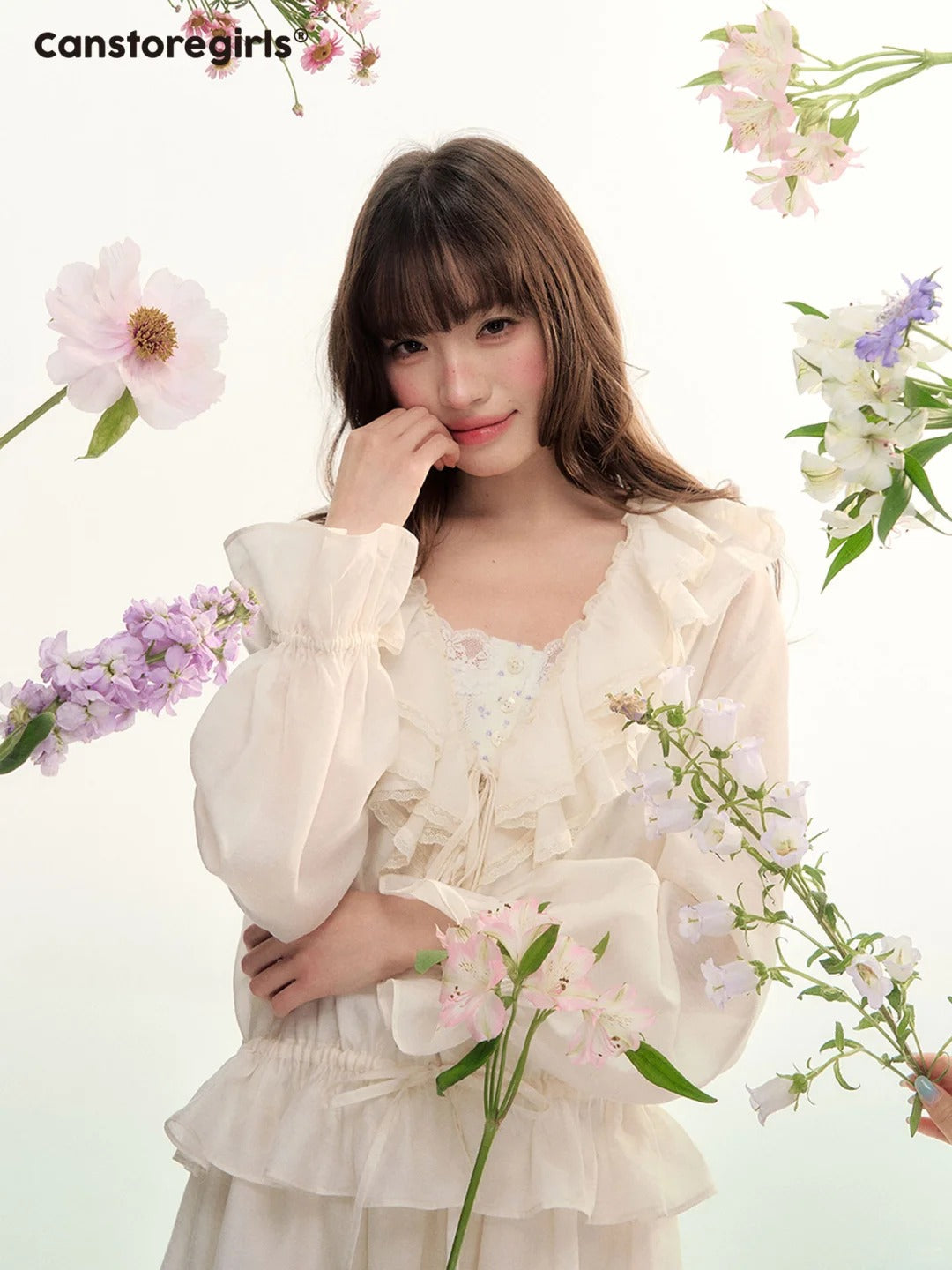 Camellia Mist Ruffle Cardigan & Mini Skirt Set WW2026107