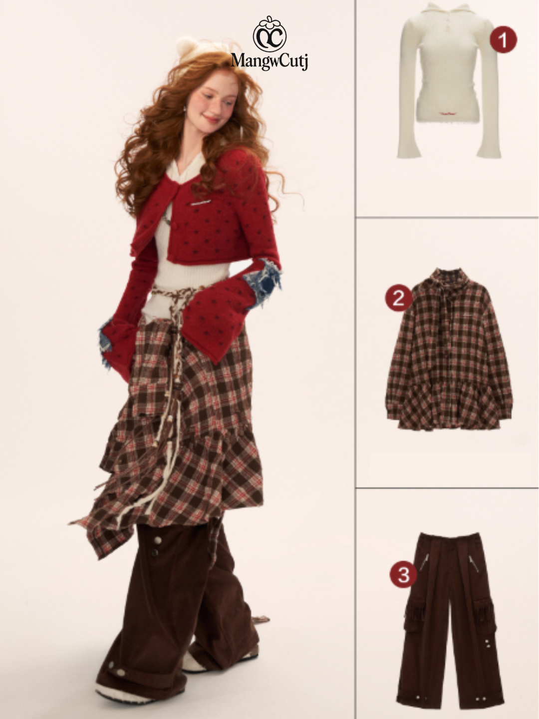 MAMC - Star Patch Cropped Knit Cardigan (Wine Red)